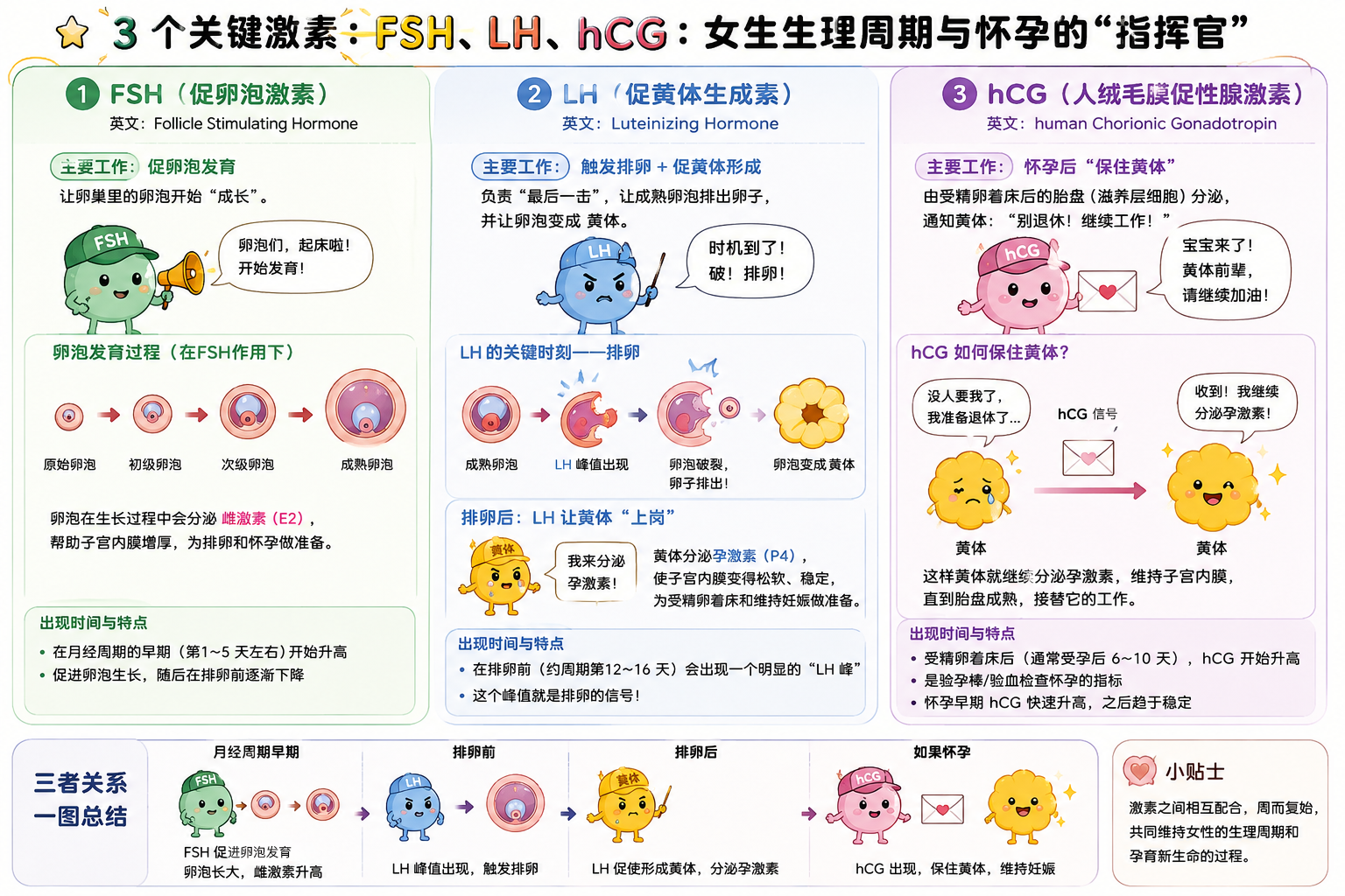 3个关键激素:FSH、LH、hCG:女生生理周期与怀孕的“指挥官”